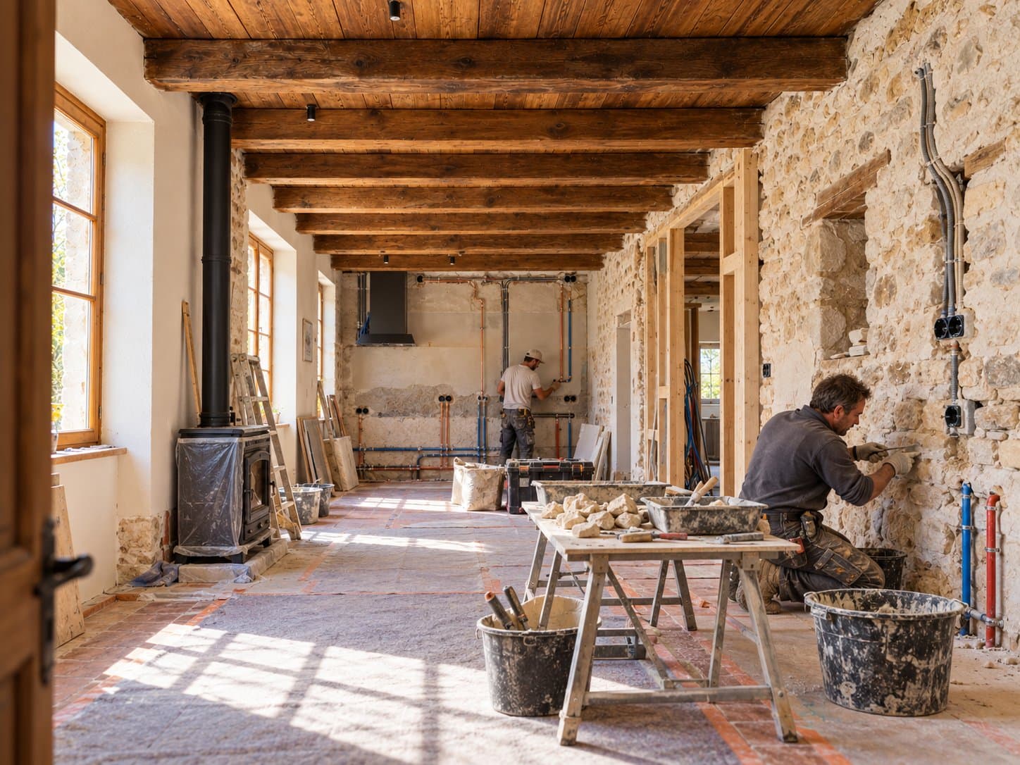 Reprise des murs en pierre et des réseaux